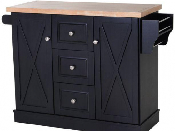 HOMCOM Wooden Mobile Kitchen Island Cart with Drawers and Wheel- Black