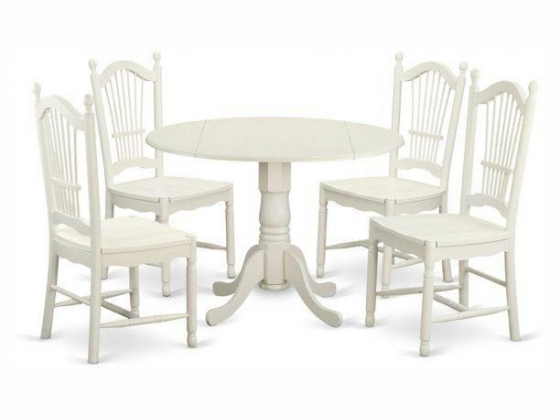 East West Furniture Dublin 5 Piece Drop Leaf Dining Table Set with Dover Wooden Seat Chairs