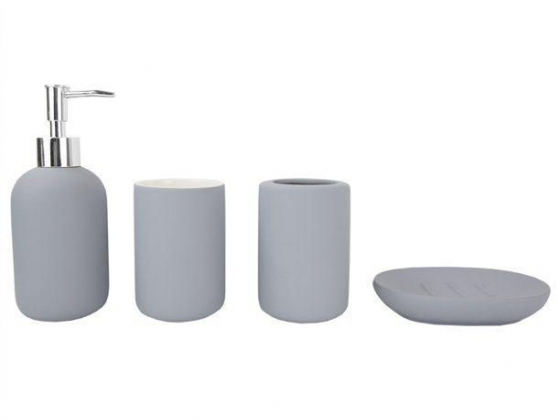 4 Piece Rubberized Ceramic Bath Accessory Set, Grey
