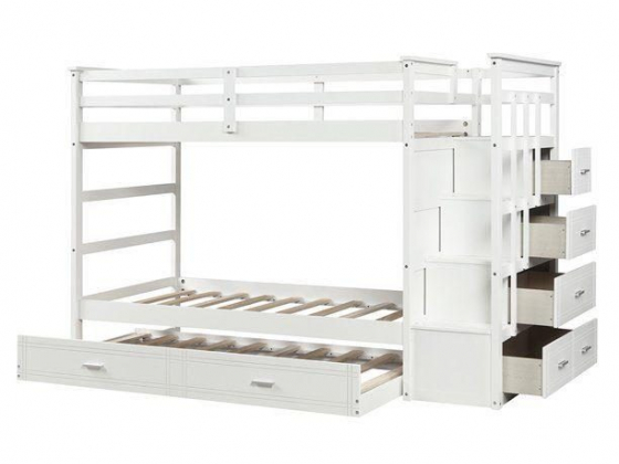 Irene Inevent Solid Wood Kids Bunk Bed Twin Over Twin Bunk Bed Frame with Wooden Slats Trundle