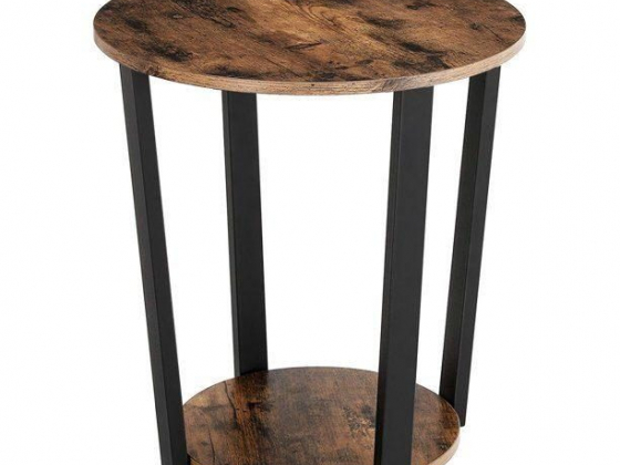 Novashion End Table Sofa Side Table, 2-Tier Industrial Round Coffee Table Nightstand Bed Side Table