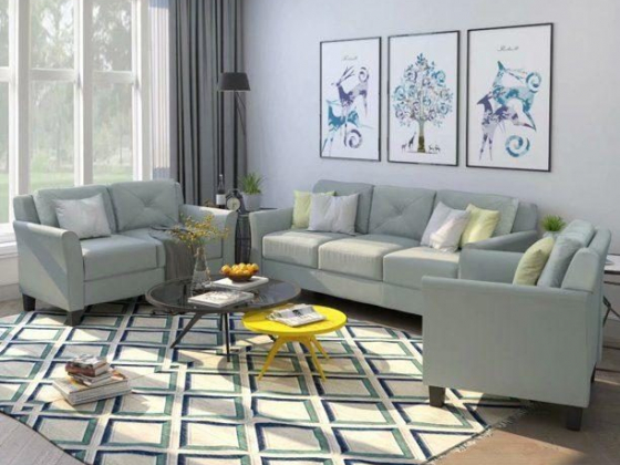 3 PCS Living Room Sets, Living Room 3 Piece Sofa Couch Set, 3 Seats Loveseat with Single Chair