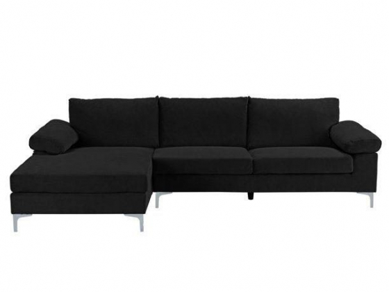 Mobilis Velvet Sectional Sofa with Silver Legs, Black