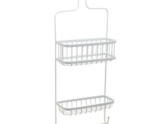 White Shower Caddy with 2 Basket Shelves, Zenna Home over-the-Showerhead