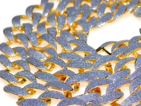 Mens Hip Hop Chain Gold Finish Glitter Bling Frosted Links Cuban Link Necklace 30" Inch Long