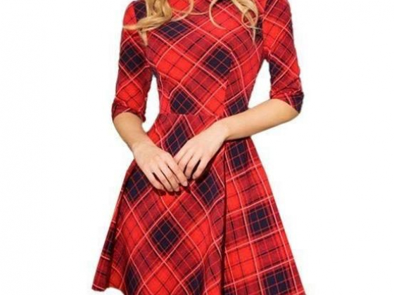 LilyLLL Christmas Women Checked Plaid Print Mini Cocktail Party Swing Skater Dress