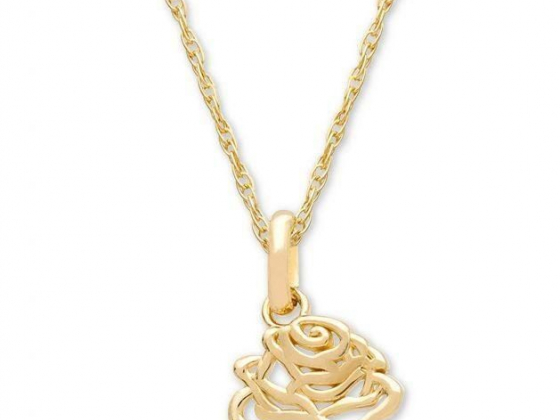 Disney Children's Belle Rose 15" Pendant Necklace in 14k Gold