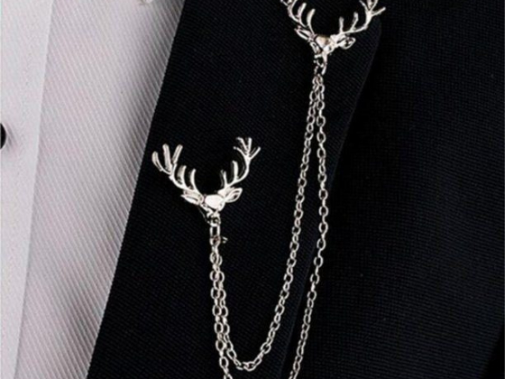 Fashion Good Luck Animal Deer Personalized Chain Tassel Alloy Collar Brooch Pin Stud Lapel Shirt