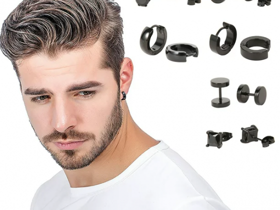 6 Pairs/set Stainless Steel Stud Earrings for Men Hoop Earrings Piercing Black Dumbbell Stud Earring