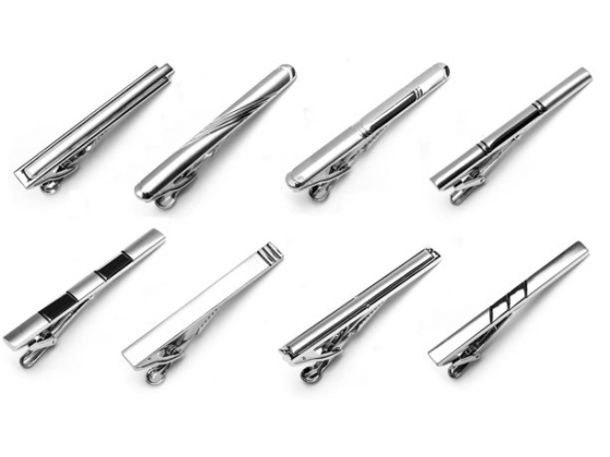 8 Pcs Set Tie Bar Clip Pinch Clasp, Silver in Deluxe Signature Gift Box