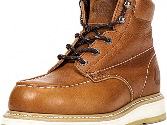 ROCKROOSTER Work Boots for Men, Composite Moc Toe, 6'' Wedge Safety Leather Shoes, Non-Slip, Anti-Pu