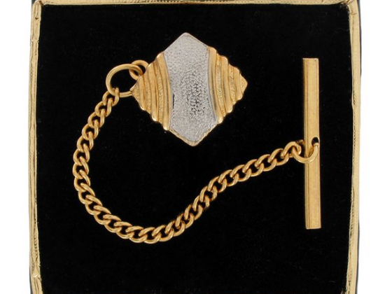 Gold & Silver Two Tone Textured Cushion Square Mens Tie Tac Tack Pin Gift Boxed