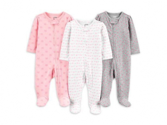 Child of Mine by Carter's Baby Girls Interlock Cotton Sleep 'N Play Pajamas, 3-Pack (Preemie-9M)