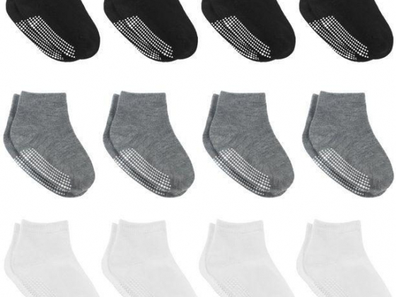 Debra Weitzner Toddler Non-Slip Socks With Grips for Baby Boys and Girls - 12 Pack of Anti-Slip Crew