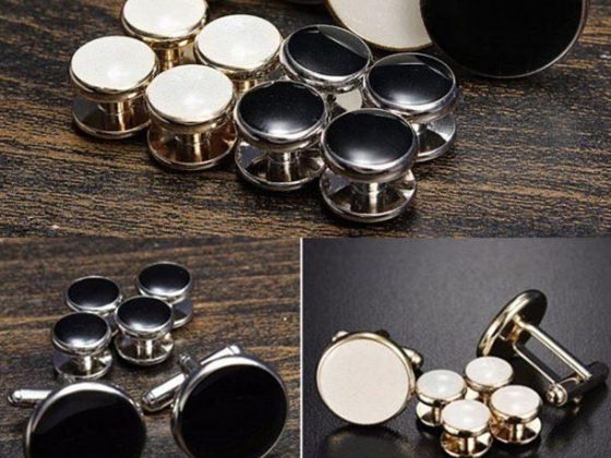 Shulemin Shulemin Men's Tuxedo Cufflinks Formal Costume Shirt Studs Cuff Links 6 Pcs/Set Black