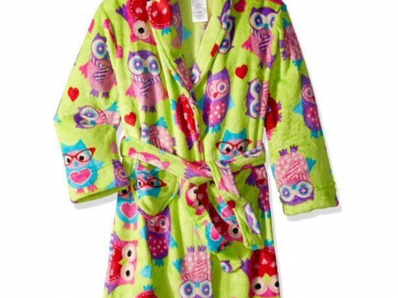 Komar Kids Girls Bathrobe Kids Plush Robe Velvet Sleepwear, Owl, Size: 4-5