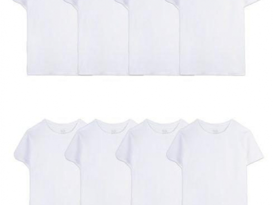 Fruit of the Loom Boys Undershirt, White Cotton Crew T-shirts, 5+3 Bonus Pack Sizes 6-20