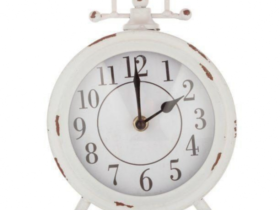 White Vintage Distressed Tabletop Desk Clock, 6.3" x 9"