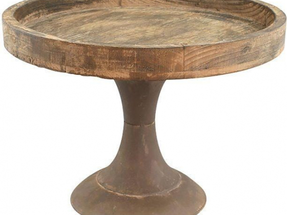 Stonebriar 11.8"/8.5" Rustic Worn Natural Wood and Metal Round Pedestal Tray