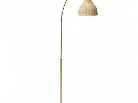Antique BrassColor Arch Floor Lamp with Rattan Shade by Drew Barrymore Flower Home