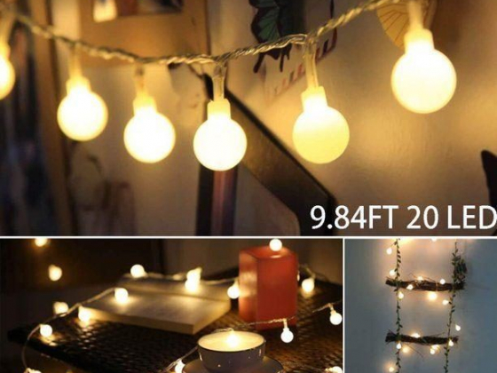LED Globe String Lights, 9.84FT 20LED Ball String Lights Indoor/Outdoor Decorative Light, Battery Po