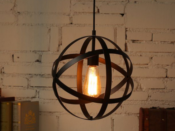 Metal Pendant Light, Spherical Pendant Light, Rustic Chandelier Vintage Hanging Cage Globe Ceiling L