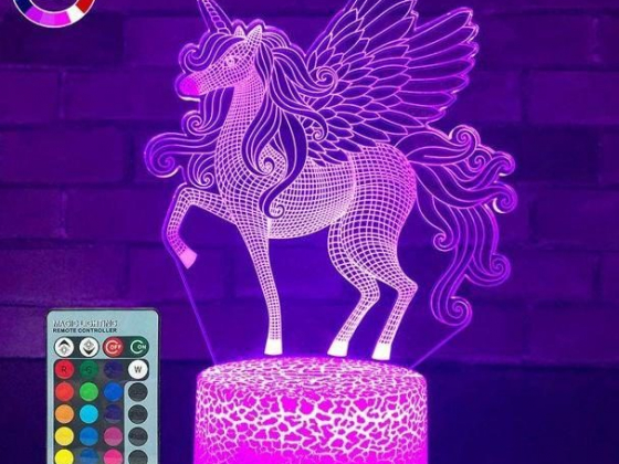 DYstyle NEW 3D Unicorn Night Light Table Stand Lamp Remote Touch Control, Color Changing For Kids Xm
