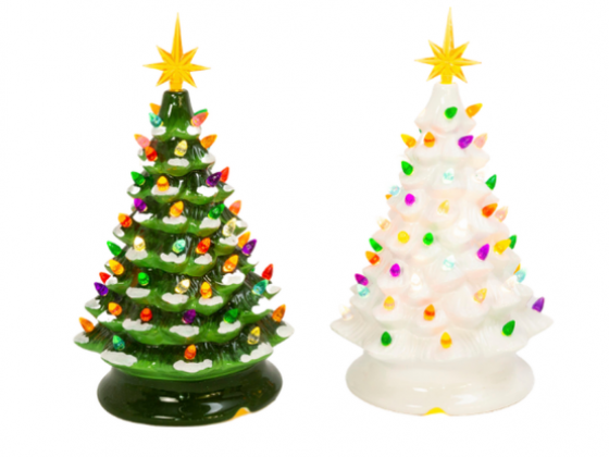 13.9" Battery Operated Lighted Musical Ceramic Christmas Tree Figure