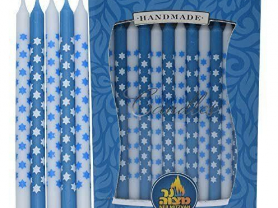 Ner Mitzvah, Blue And White Handmade Star Of David Hanukkah Menorah Candles - Standard Size (45 Pack