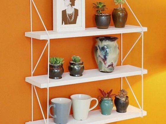 Welland 3-Tier Display Wall Rack Wall Shelf, 23.5"L x 6.25"W x 24.5"H, White Finish