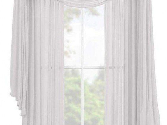 Decotex 3 Piece Fully Stitched Sheer Window Curtain Drape Set 2 Panels and 1 Matching Scarf (63" Len