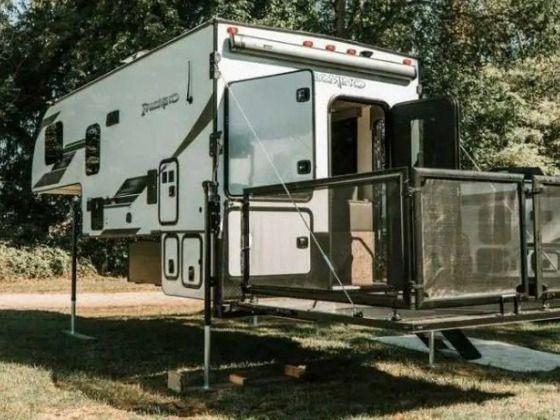 Palomino Debuts World's First Truck Camper With Fold-Out Deck