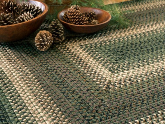 Pine Lodge Green - Brown Wool Braided Rugs