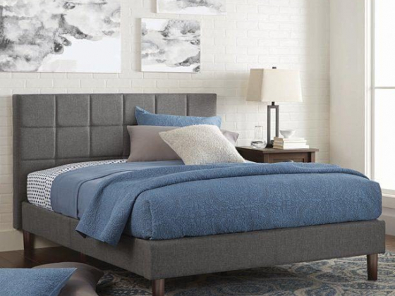Better Homes & Gardens Knox 43" Upholstered Platform Bed, Gray, Queen