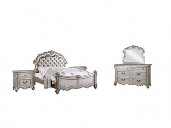 Silver Finish Wood King Bedroom Set 5Pcs Transitional Cosmos Furniture Melrose