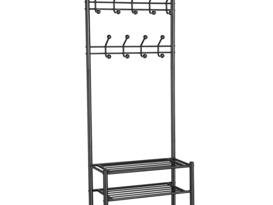 SmileMart Metal Multipurpose Entryway Hall Tree with 3-Tier Shoe Rack, Black