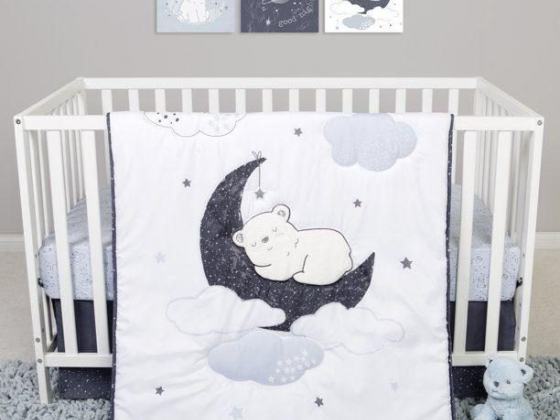 Sammy & Lou Bearly Dreaming 4 Piece Crib Bedding Set. Celestial Pattern Featuring a Sleeping Bear.