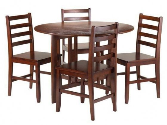 Winsome Wood Alamo 5-Pc Dining Set, Round Drop Leaf Table & 4 Ladder Back Chairs, Walnut Finish