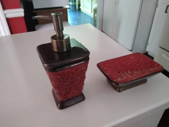 Soap Dispenser & Dish, Pulls - $15 (Cumming)