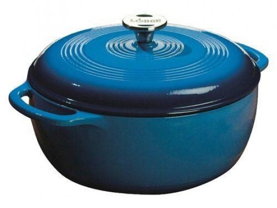 Lodge 6 Quart Blue Enameled Cast Iron Dutch Oven With Stainless Steel Knob and Loop Handles