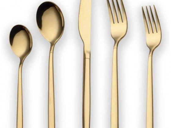 20 Piece Titanium Gold Plated Stainless Steel Flatware Set , Sliverware Cutlery Set Service for 4