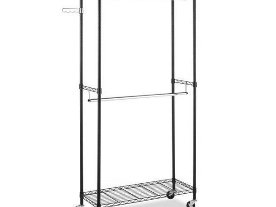 Whitmor Supreme Double Rod Garment Clothes Rack - Rolling Clothes Organizer - Black and Chrome