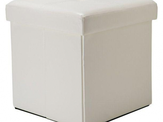 Simplify Faux Leather Folding Storage Ottoman Cube in Ivory