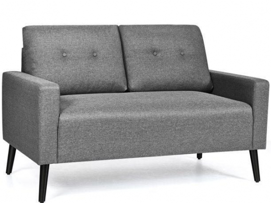 Costway Modern Loveseat Sofa 55'' Upholstered Chair Couch with Soft Cloth Cushion Grey