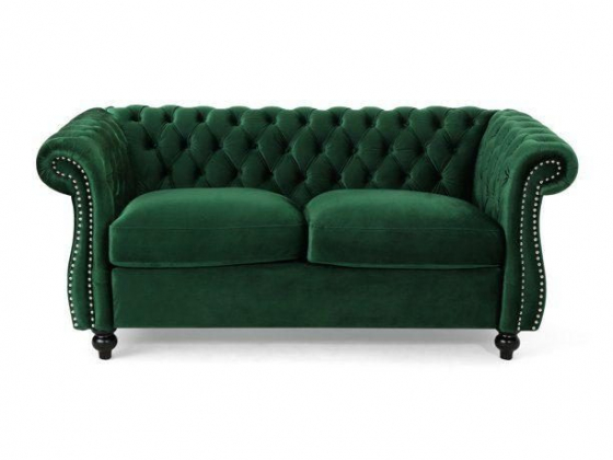 Karen Traditional Chesterfield Loveseat Sofa, Emerald and Espresso