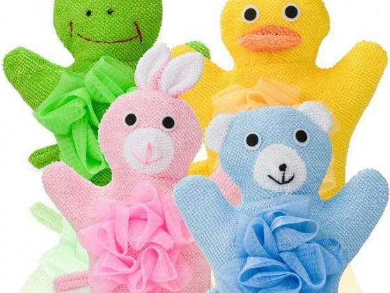 LNKOO Shower Sponge, 4 Pack Animal Bath Shower Loofahs Pouf Wash Ball Puff Bulk Mesh Brush Luffa