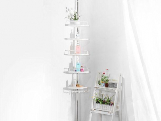 5 Tier Metal Shower Corner Pole Caddy Shelf Organizer Bathroom Bath Storage Rack