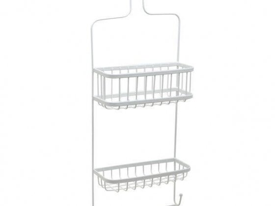 White Shower Caddy with 2 Basket Shelves, Zenna Home over-the-Showerhead