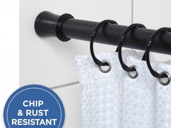 Easy Hang Adjustable Shower Curtain Tension Rod, 44 to 72 in., Matte Black