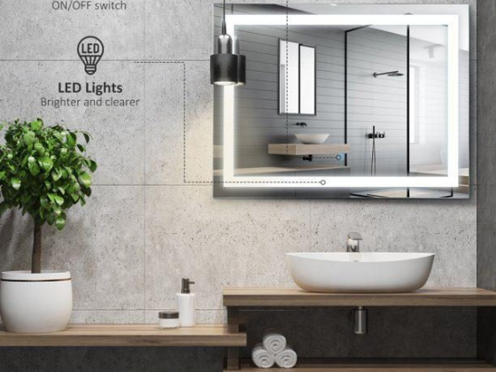 HomCom Vertical 32" LED Illuminated Bathroom Wall Mirror - Outline LEDs